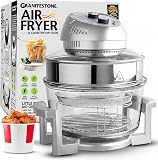 Granitestone 16Qt Large Glass Air Fryer Non Toxic – Family Sized Airfyrer Cooker with 3 Cooking Sections, Stainless Steel Racks, for French Fries, Chicken, No Preheat, Self Cleaning, Dishwasher Safe