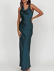 Satin Cowl Neck Sleeveless Backless Maxi Wedding