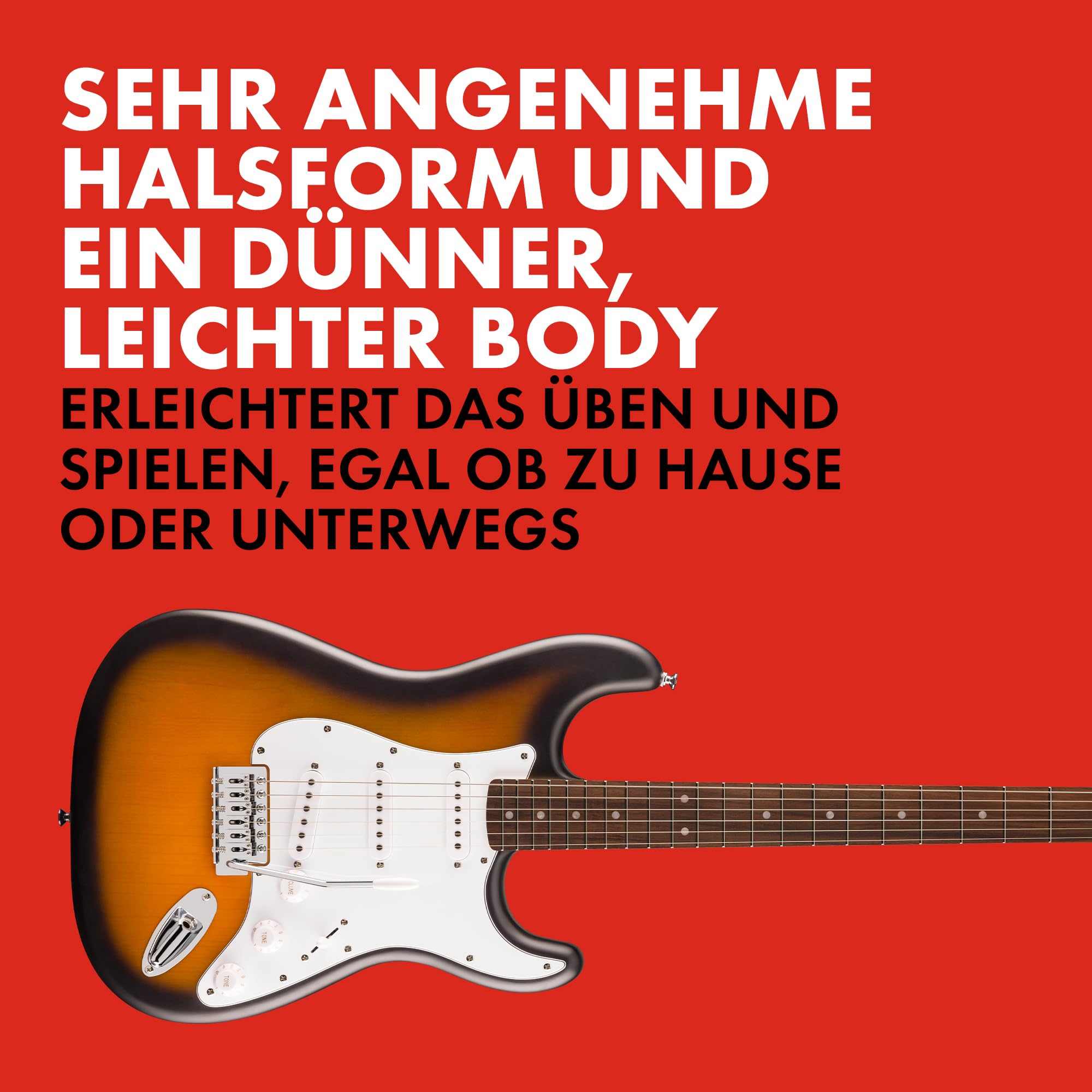 Squier by Fender Debut Collection Stratocaster E-Gitarre, Laurel-Griffbrett, Weißes Schlagbrett, 2-Farb-Sunburst 3