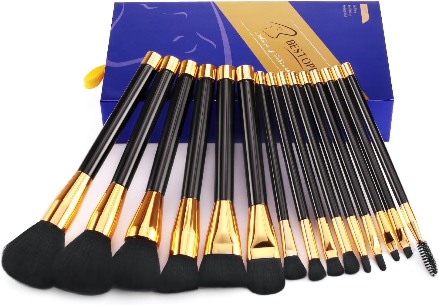 BESTOPE Makeup Brushes Professional 15-Piece Face and Eye Make Up Brush Set Quality Synthetic Bristles for Powder Liquid and Cream Products (Gold)