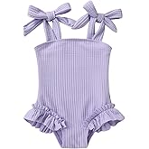 Happy Town Toddler Swimsuit Girl Solid Color Stripe One-Piece Baby Bathing Suits