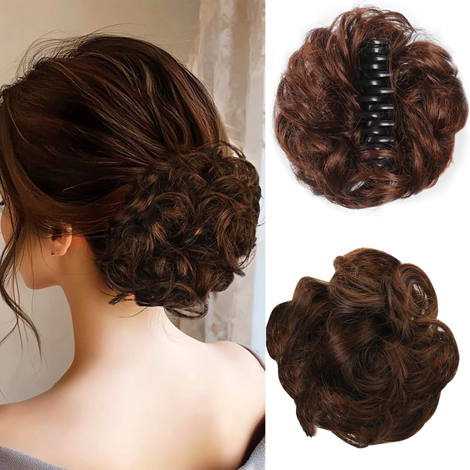 UHOMENY Hair Clip in Wig with Messy Bun Clip,Big Wavy Bun Wig,Curly Wavy Hair Extensions,Synthetic Curly Hair Extensions,Ponytail Hair Accessories for Women