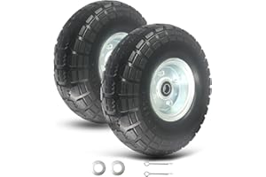 PONSYTOCN 4.10/3.50-4 tire and Wheel Flat Free,10" Solid Tire Wheel with 5/8" Bearings,2.1" Offset Hub,for Garden Carts,Dolly,Trolley,Dump Cart,Hand Truck/Wheelbarrow/Garden Wagon (2 Pack-Silver)