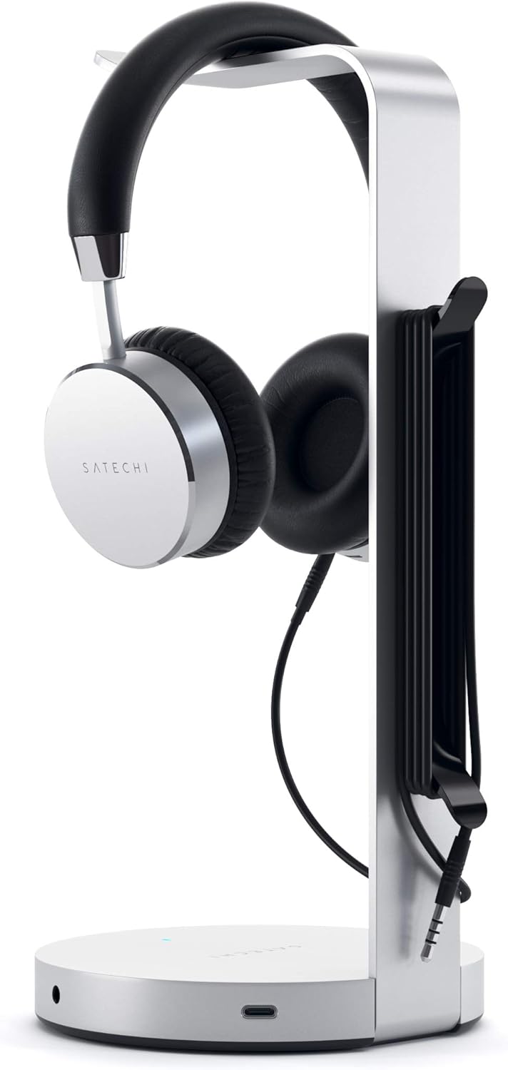 Satechi Aluminum USB Headphone Stand Holder with 3 USB 3.0 Ports & 3.5mm AUX Port - Universal Fit - Compatible with Satechi, Bose, Sony, JBL, Panasonic, AKG (V2, Silver): Electronics