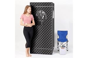 Linego Portable Sauna Tent,Single Personol Steam Sauna for Home Spa,Large Space Sauna Box Full Body for Home with 3L 1100w Steamer,Chair,Foot Massager,Remote Control Included (Grey)