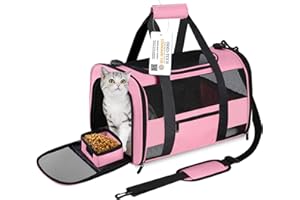 CUSSIOU Cat Carrier Pet Carrier Airline Approved for Small Dogs Medium Cats Puppies 15 Lbs Dog Carrier with Reflective Strip, Collapsible Soft Sided Cat Travel Carriers - Pink