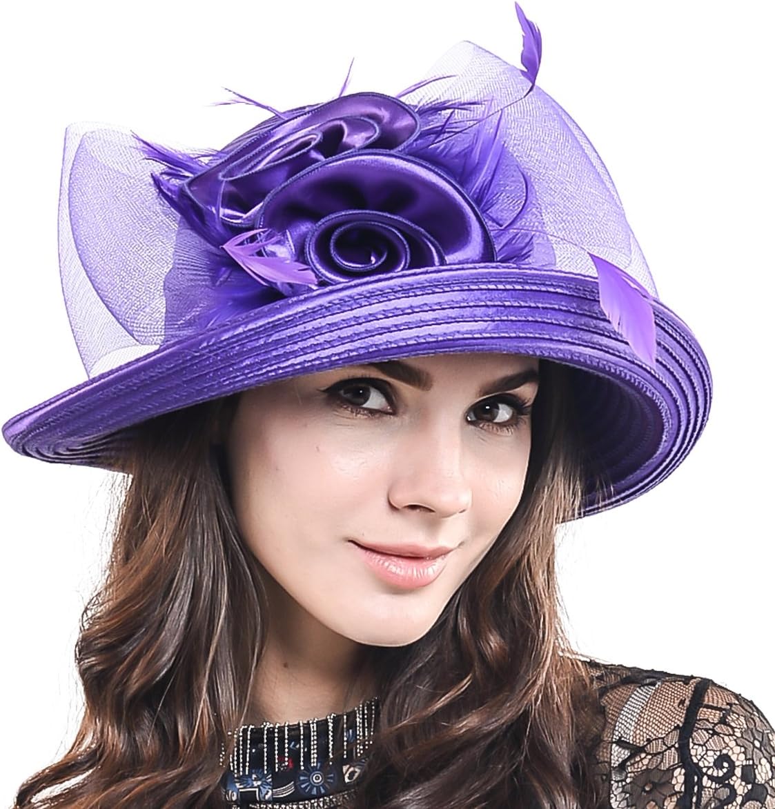 Women Kentucky Derby Dress Church Wedding Party Feather Bucket Hat S608-A