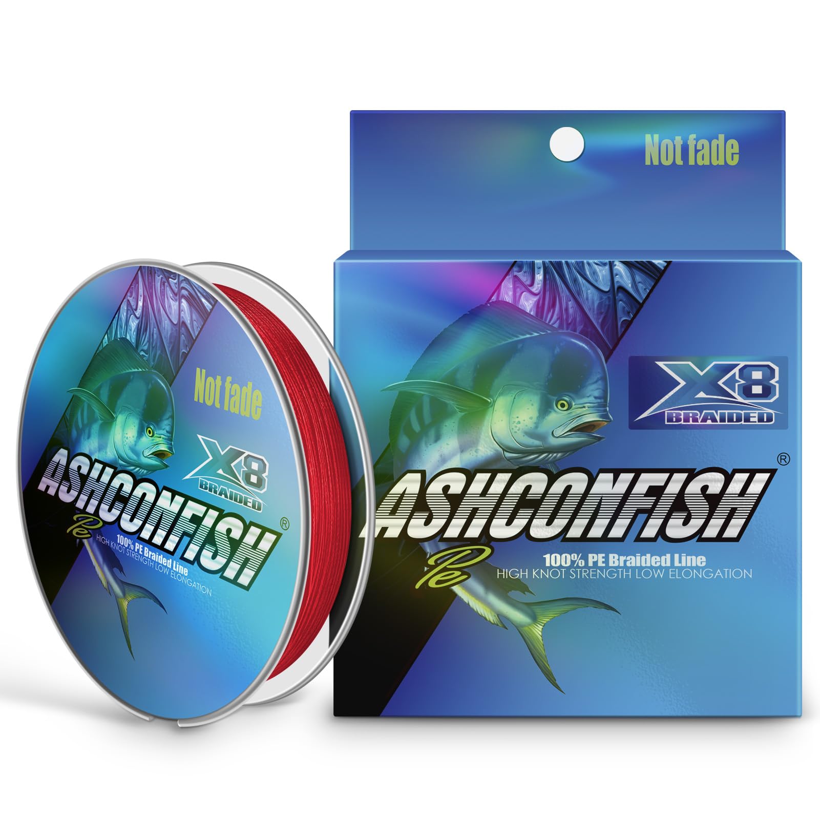 Ashconfish Braided Fishing Line- 8 Strands Rear Color Fastness Braided Lines non Fading -Abrasion Resistant - Zero Stretch-Smaller Diameter, 500M/547Yards 130LB Red