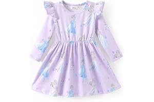 Disney Princess Frozen Elsa Minnie Mickey Stitch Ruffle Sleeve Dress A Line Long Sleeve Kids Clothes Baby to Toddler