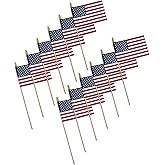 Super Tough Small American Stick Flags 8’’x12’’ | Cotton Outdoor Flag on Wooden Stick with Speartip | Mini Flags Patriotic Decor for Various Holiday Parties and National Flag Day | 12 Pack