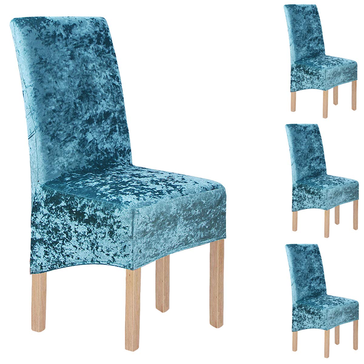 LANSHENG Removable Washable XL Chair Covers,Crushed Velvet Elastic Stretch Spandex Fabric Seats Slipcovers,Large High Back Chair Covers,for Dining Room Home Decor (Lake Blue-G,4 Pack)