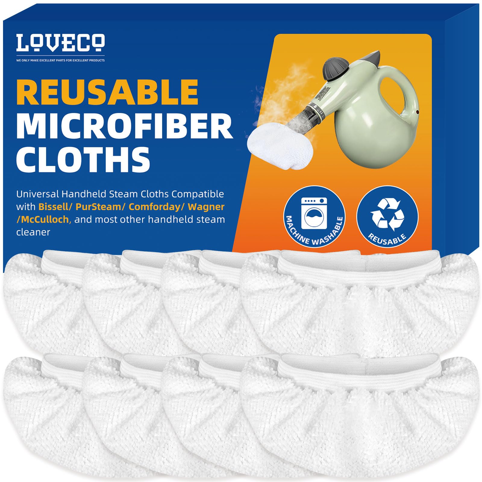 Photo 1 of LOVECO 8 Pack Universal Microfiber Cloths for Handheld Steam Cleaner - Compatible with Bissell Steam Shot, PurSteam, Wagner Spraytech, etc - Reusable Washable Steam Cloth Accessories