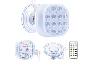 VIDOME Rechargeable Pool Lights for Above Ground Pools, Led Lights for Inground Pool Waterproof, Submersible Led Pool Lights Underwater with Remote & Suction Cup 16 Colors Magnetic Pond Light (1)