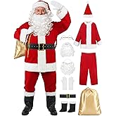 LETIME Santa Claus Costume for Men - 10-Piece Deluxe Santa Suit for Adults, Professional Christmas Santa Outfit