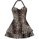 Floerns Women's Cute Summer Halter Neck Floral Leopard Print Short Sundress