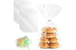100 Pcs Cellophane Treat Bags 7.8x11in Cellophane Bags Cookie Bags Clear Cellophane Bags Treat Bags with 100 Twist Ties Candy