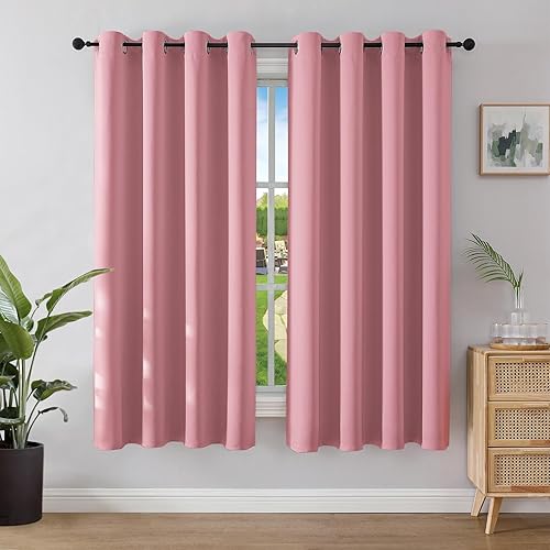 Joydeco Blackout Curtains for Bedroom 46 x 72 Inch, Eyelet Thermal Insulated Energy-saving Drapes for Room Darkening Light Filtering, Long Window Treatments 72 Inch Drop, 2 Panels - Dream Pink