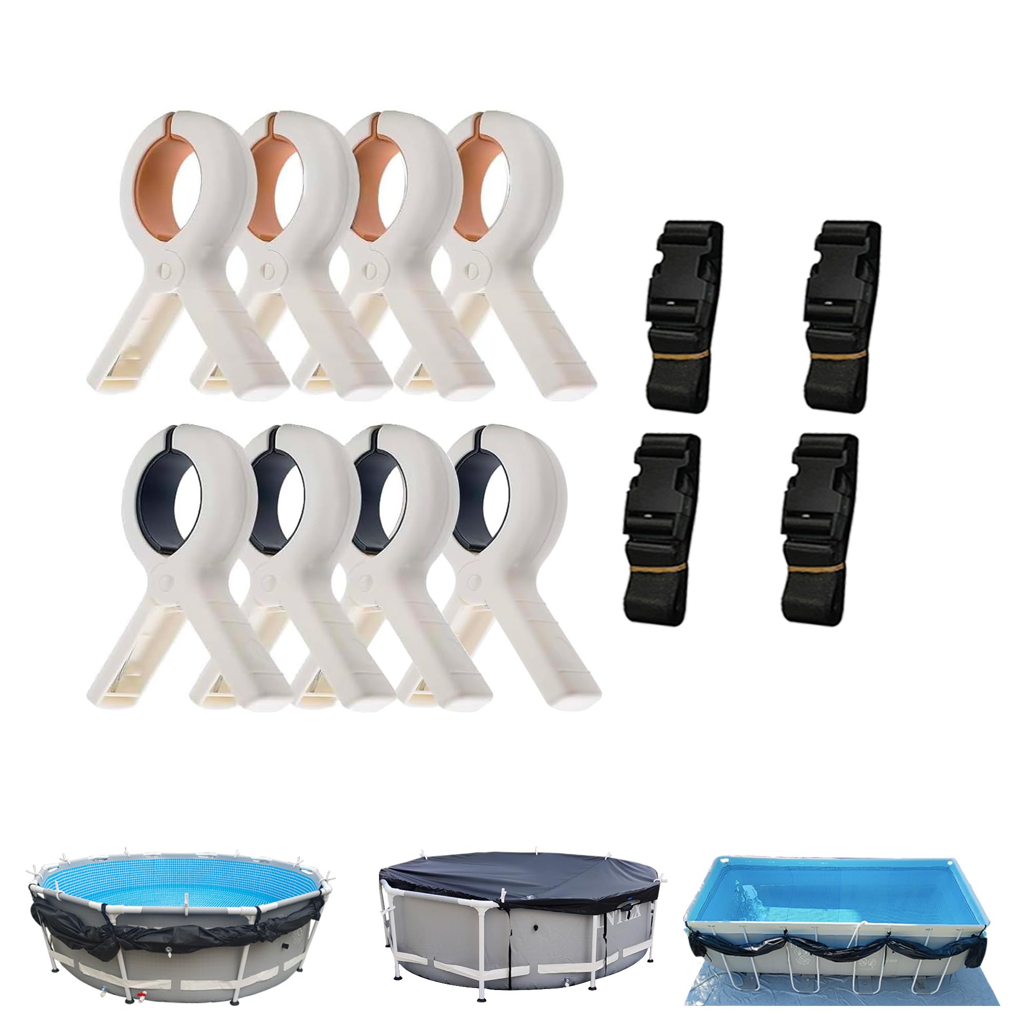 Photo 1 of SIHAIAN Pool Cover Clip Kit and Pool Cover Side Organizer Straps, Assist Single Person to Install Cover and Side Holder for Easy Access (4X Organizer Straps, 8X Clips)