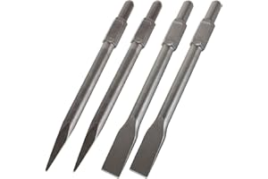 AConnet 4 Packs Jack Hammer Drill Bit Set 16 inch Demolition Hammer Drill Flat Tip and Bull Point Chisels for Demolition and Concrete Breaker