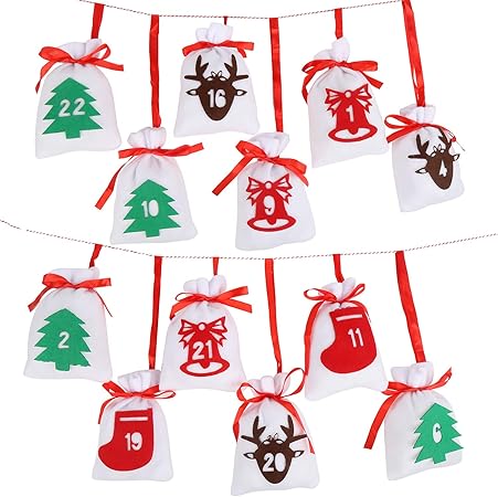 Amazon Lokipa クリスマス カウントダウンバッグ カレンダー型 ギフトバッグ お菓子入れ キッズ プレゼント カウントダウン 10ｘ15cm 24枚セット飾り プレゼント入れ トナカイ 不織布 ギフトバッグ 袋 文房具 オフィス用品