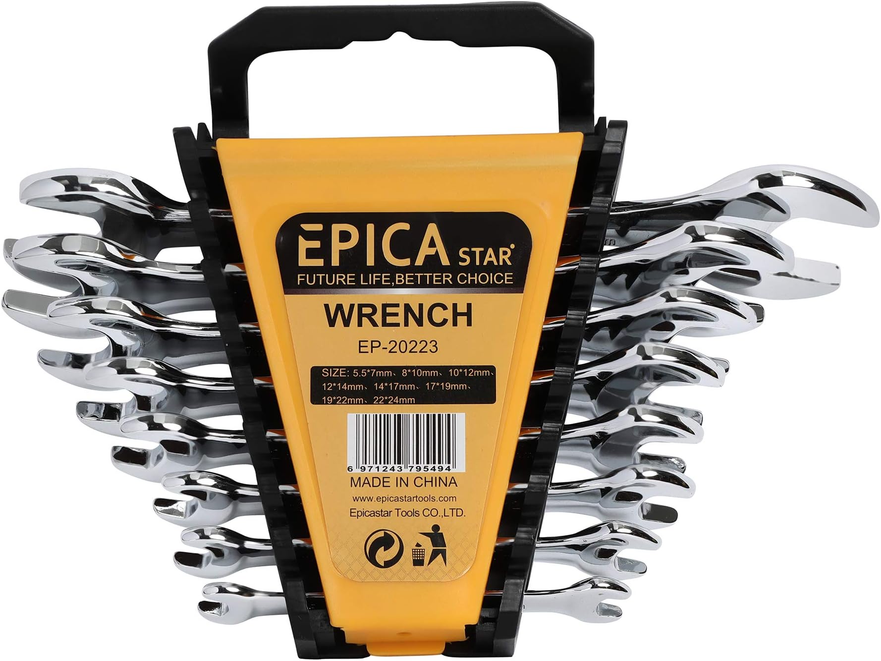Epica EP-20223 Stainless Steel Double Open End Spanner/Wrench - Set of 8 - (Silver)