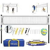 Vbneto Volleyball Net for Backyard, No Sagging Professional Heavy Duty Outdoor Portable Net Set with Poles, Adjustable Height, Includes Volleyball &amp; Carry Bag, Ideal for Beach and Grass