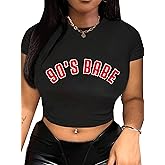 Hilinker Womens Short Sleeve Graphic Crop Tops Vintage Tees Summer Cute T Shirts