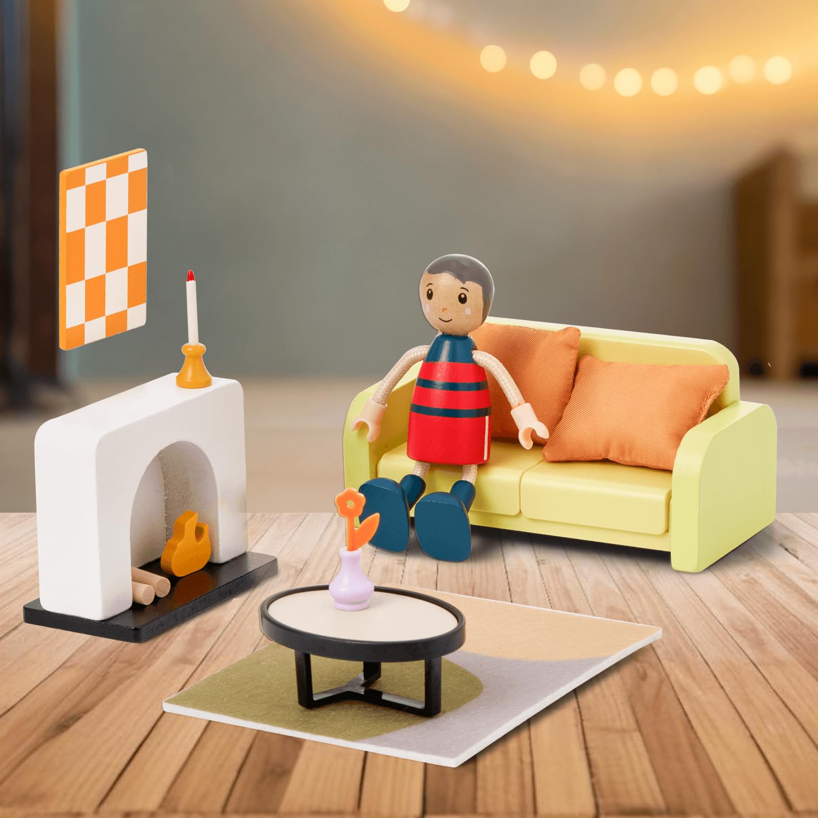 Giant bean 85pcs Wooden Plastic Dollhouse Furniture Set for 6 Rooms, Modern Dollhouse Accessories Pretend Play Furniture Toys for Boys Girls Toddlers & Kids 3 4 5 6 7 Years and up