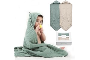 FAVERDIIY Hooded Baby Towels for Newborn, 35x35 Inch 2 Pack 100% Muslin Cotton Baby Bath Towel, Soft Baby Beach Towels with Hood for Infants, Toddlers and Kids, Essentials Must Haves