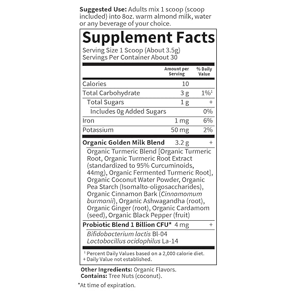 GARDEN OF LIFE ORGANICS GOLDEN MILK RECOVERY & NOURISHMENT POWDER – 44MG TURMERIC CURCUMIN (95% CURCUMINOIDS), ASHWAGANDHA – ORGANIC NON-GMO VEGAN & GLUTEN FREE HERBAL SUPPLEMENTS, 30 SERVINGS