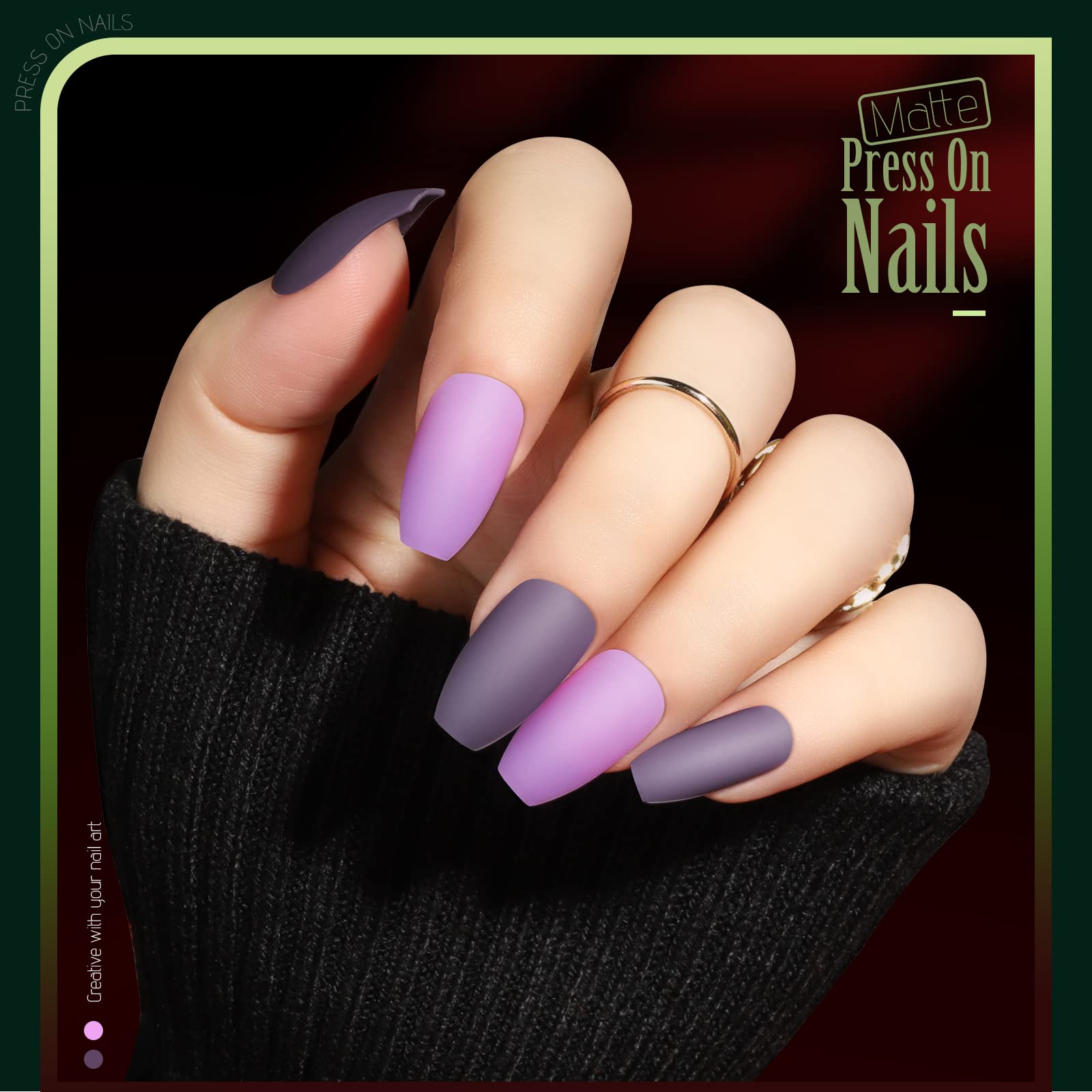 Teenitor 24 Pack 576 PCS Press On Nails Medium Length Coffin Glue On Nails, Coffin Shape Press On Nails Set, 12 Colors Coffin Matte Press On Nails, 12 Colors Glossy Press On Coffin Nail - Image 3