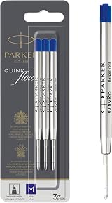 Parker Ballpoint Pen Refills Medium Blue QUINKflow 3 Count