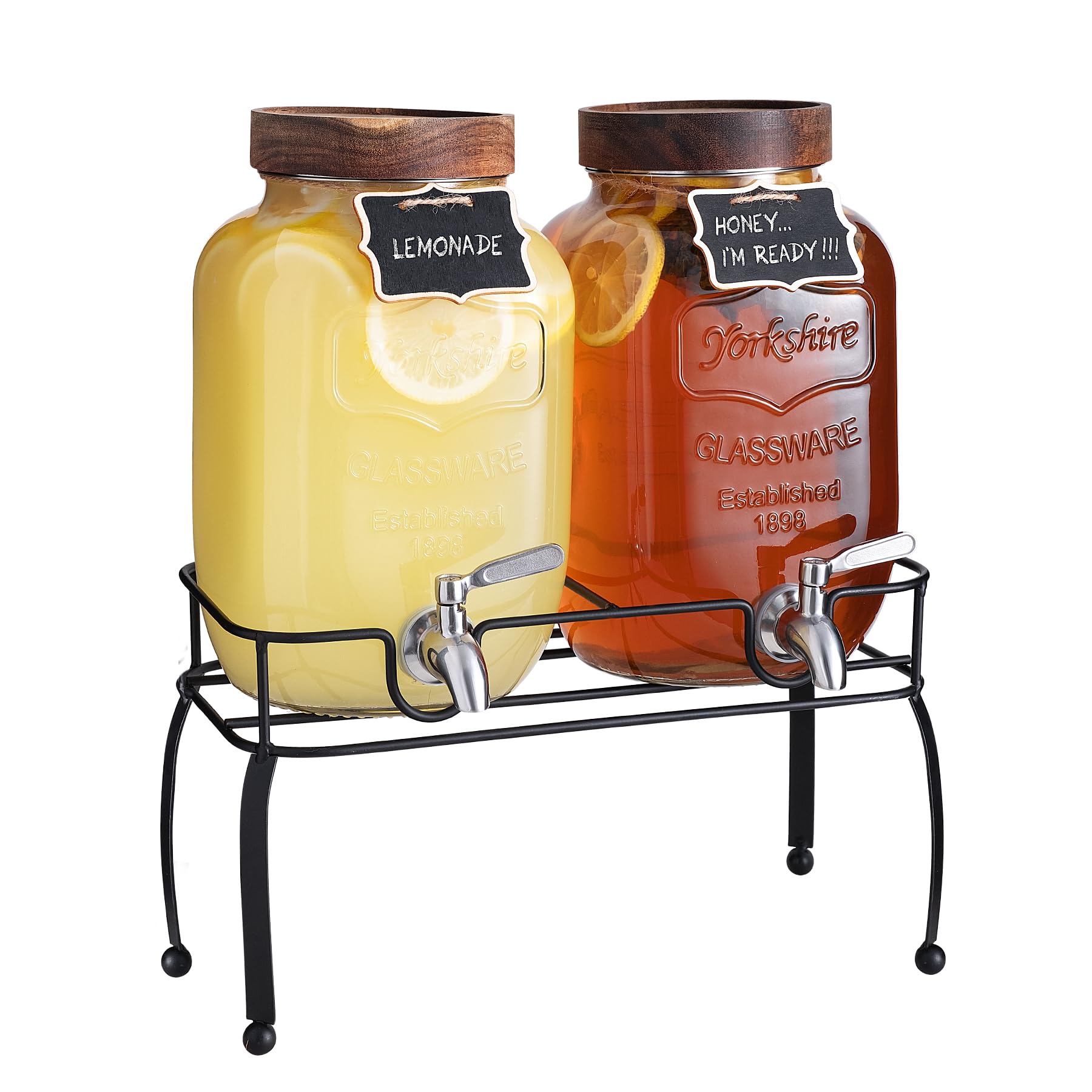 Photo 1 of mustry Glass Drink Dispenser for Parties, 1 Gallon Beverage Dispenser with Stand and Spigot Solid Stainless Steel, Used as Lemonade Dispenser Sun Tea Jar Kombucha Jar, Set of 2