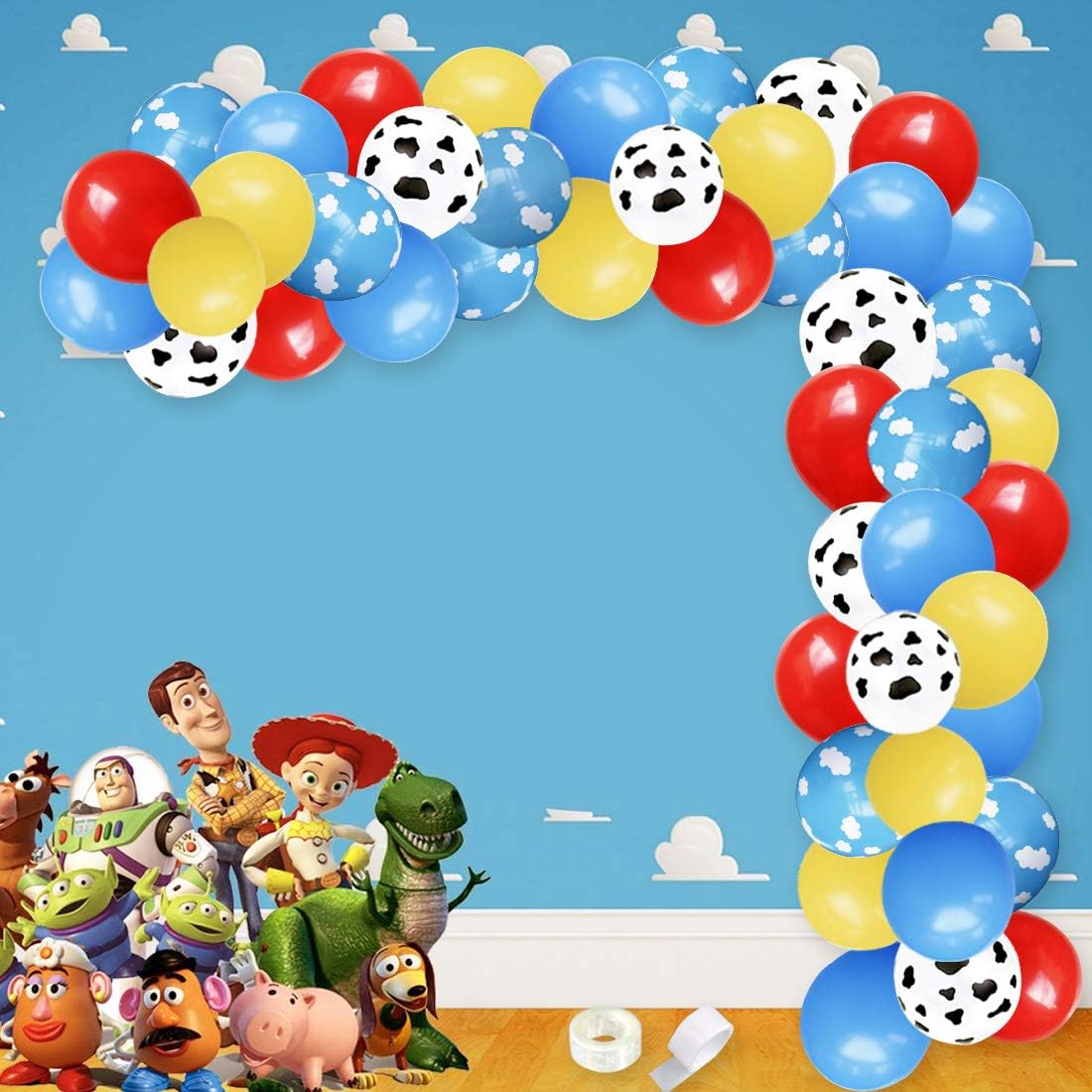 Cloud Balloons Garland Arch Kit for Airplane Birthday Party Baby Shower with Cloud Cow Print Latex Balloons