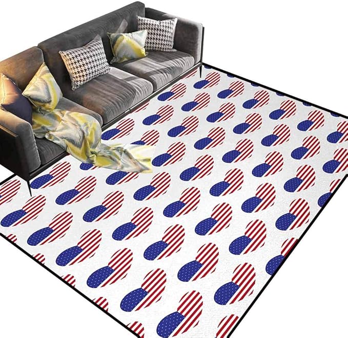JiuYIBB Super Cozy Bathroom Rug Carpet,4th of July,Pattern with American Flags in the Shape of