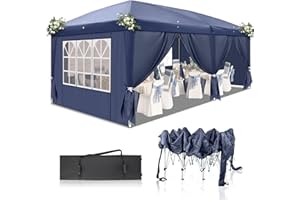 DOINUO 10x20 Pop Up Canopy Tent Heavy Duty with 6 sidewalls Commercial Outdoor Party Tent Event Wedding Tents Instant Canopy Gazebo with Carry Bag UPF 50+ Waterproof Adjustable Height Blue