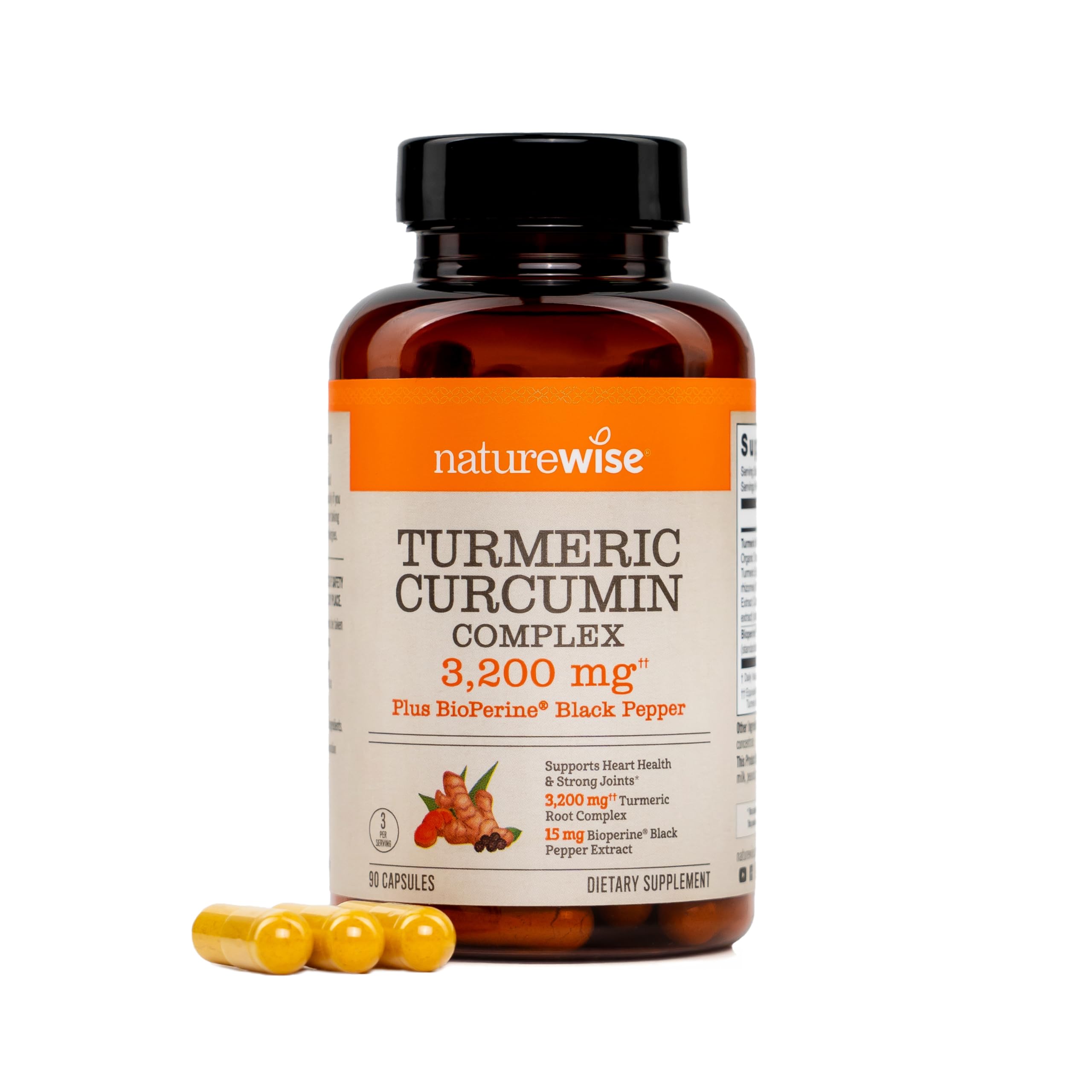 NatureWise Turmeric Curcumin Complex 3200 mg with BioPerine for Absorption - Turmeric Curcumin Supplement for Antioxidant Support - Non-GMO, Vegan, USA Manufactured - 90 Capsules[30-Day Supply]
