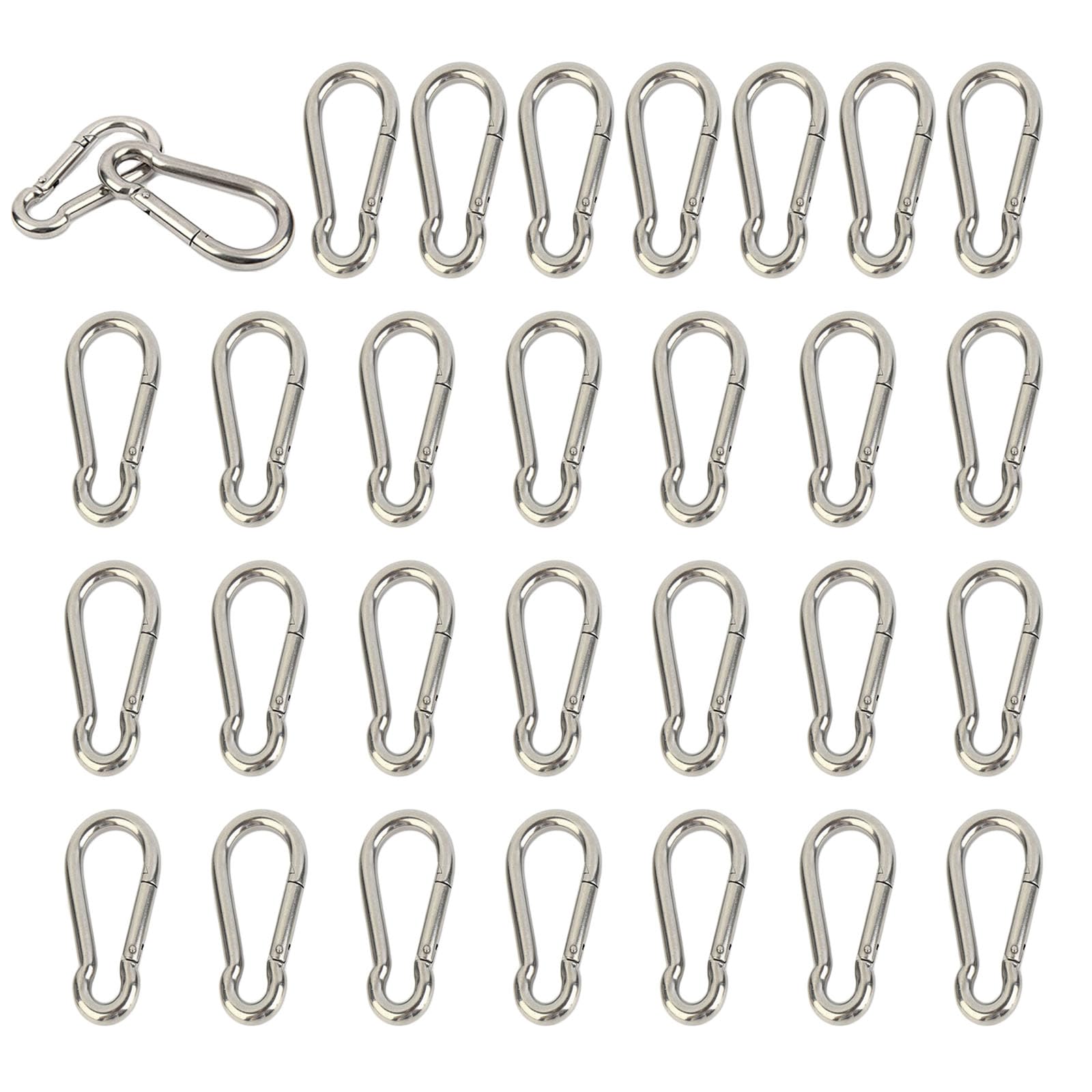 30PCS 304 Stainless Steel Carabiner Clip, Spring Snap Hook M4 1.57 Inch Small Keychain for Keys Swing Set Camping Fishing Hammock