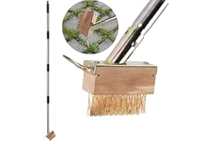 LAWFYMORI Weed Remover Manual Crevice Weeding Brush Long Handle, Crack Weeder, Stainless Steel Moss Removal Puller for Cleaning Block Paving Grout Deck Paver Patio Walkway Driveway