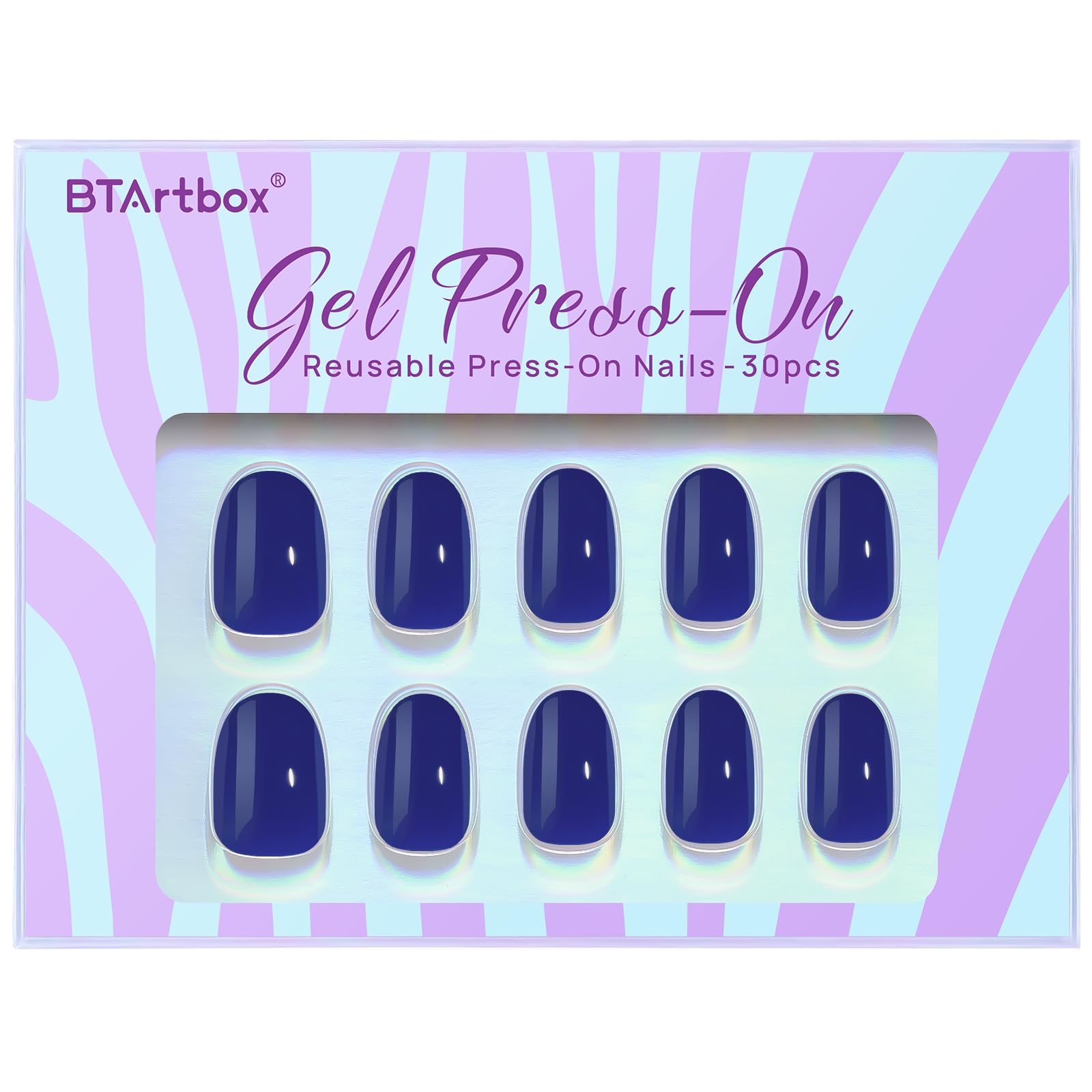 BTArtbox Press On Nails Short - Navy Blue Press On Nails, Short Oval Fake Nails with Nail Glue, Natural Soft Gel Nail Kit, Natural Reusable Glue On Nails in 16 Sizes, Mystic - Image 4