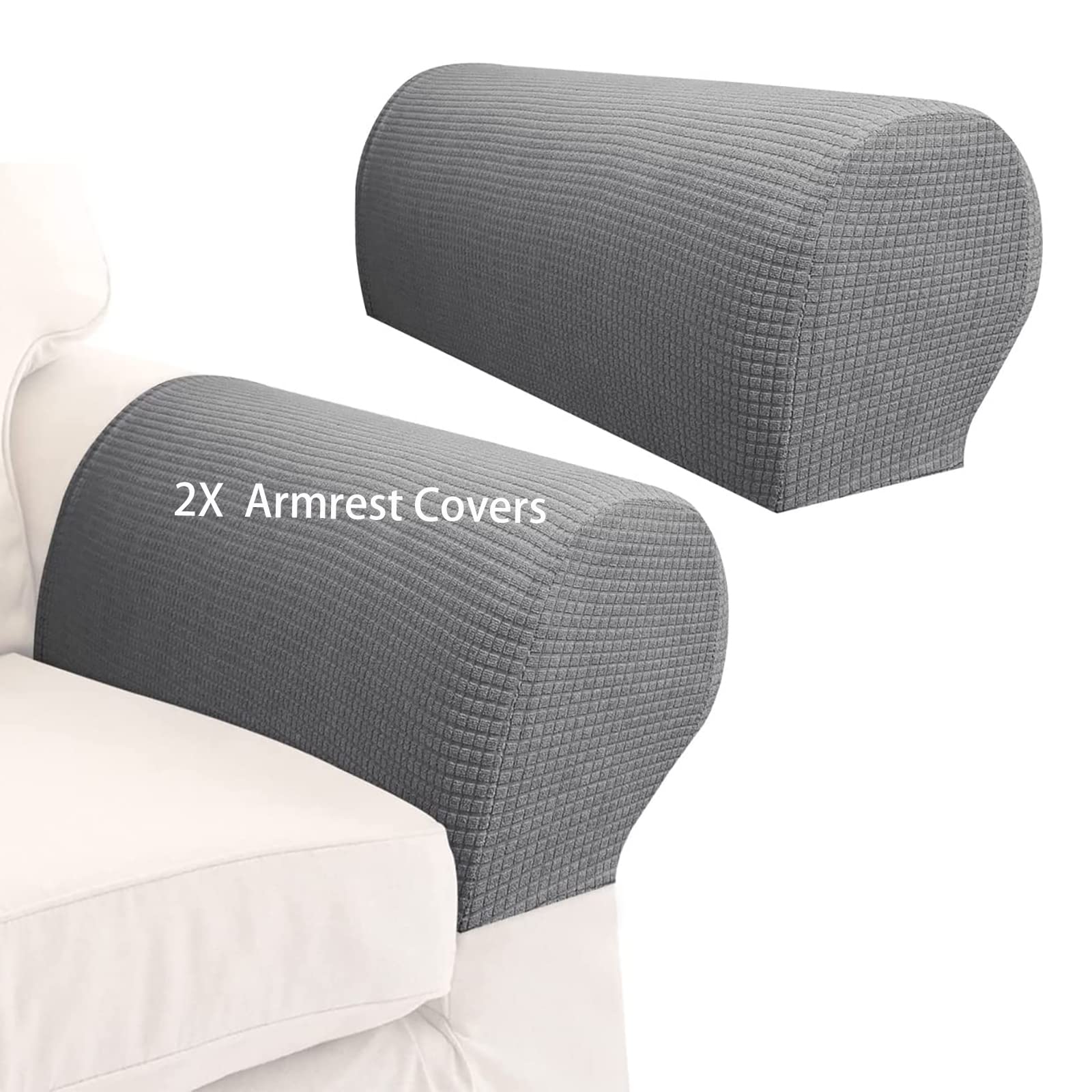 Your's Bath 2Pcs Armrest Covers Spandex Stretch Fabric Waterproof Arm Caps Anti-Slip Furniture Protector Slipcovers for Armchairs Sofa Couches Recliner (Light Grey)