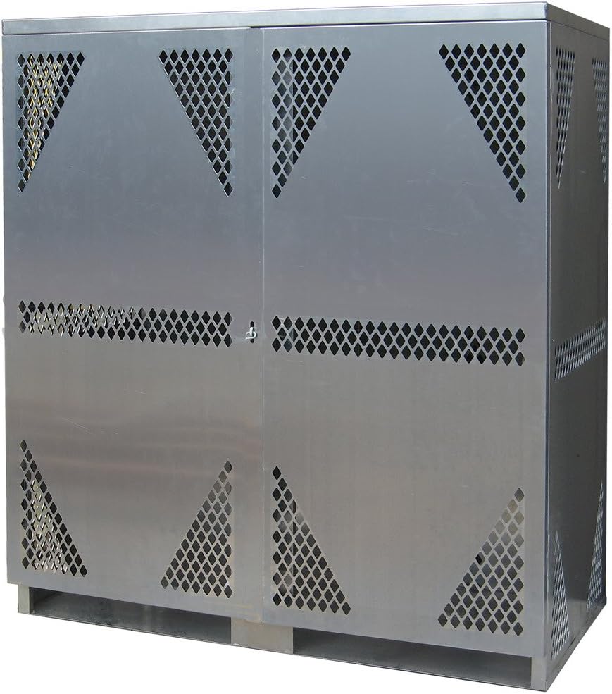 SECURALL LP16S-Vertical LP Storage Cabinet, 8 Cyl Horizontal/5-10 Cyl Vertical Storage, Weather Resistant, Non-Corrosive, Aluminum, 2-Door, 65 x 60 x 32 in, Smart Cert, OSHA Regulated, 15 YR Warranty