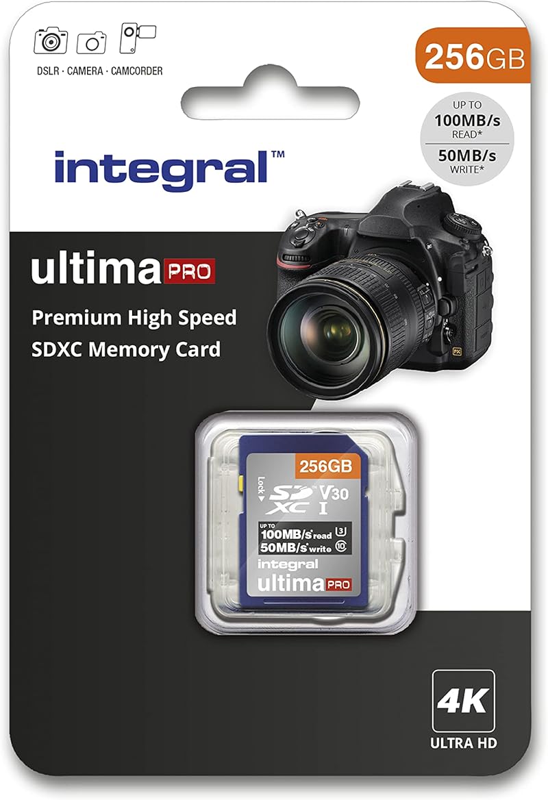Integral 256GB SD Card U3 V30 4K Up to 100MB/s SDXC Ringed High Speed