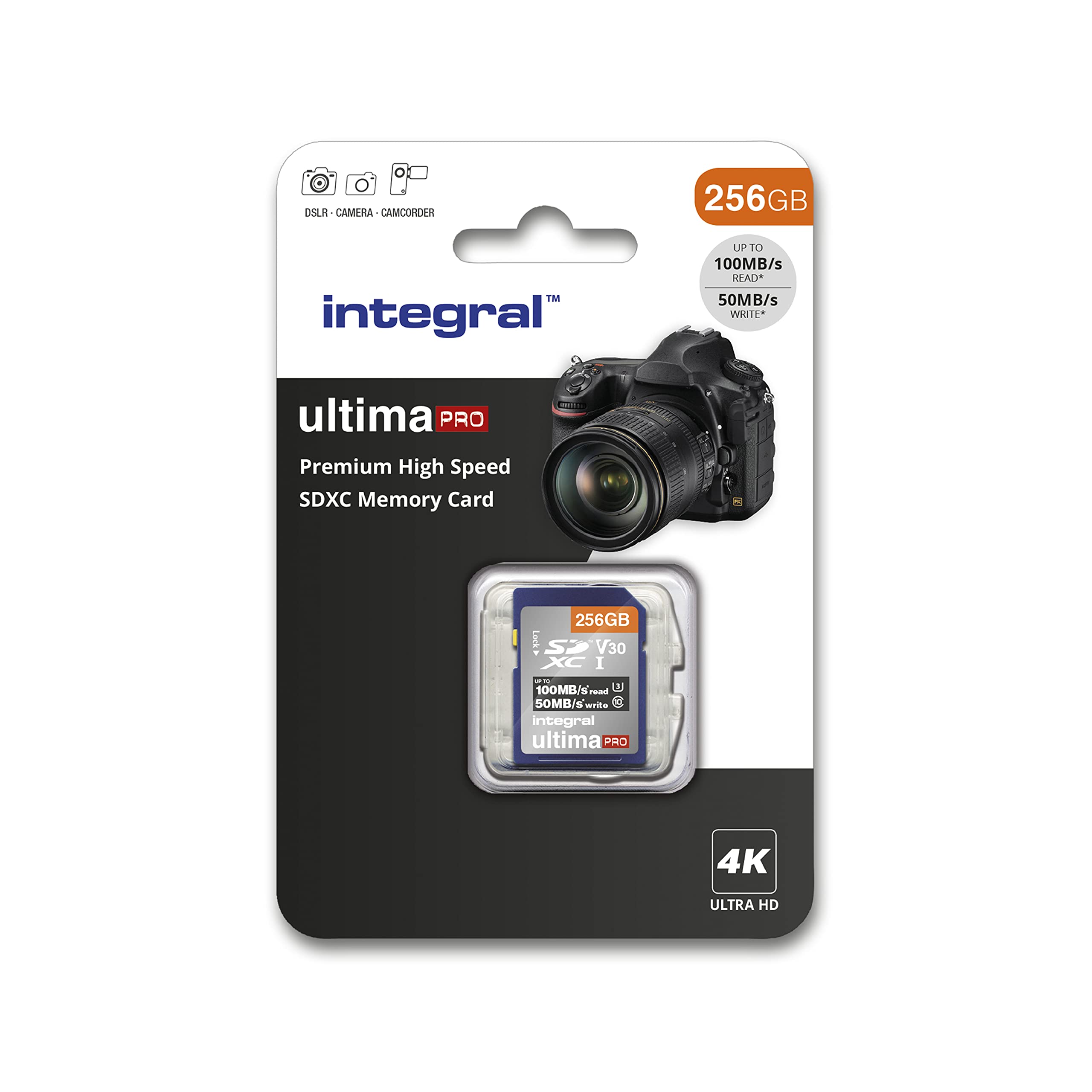 Integral 256GB SD Card 4K Ultra-HD Video Premium High Speed Memory Card SDXC Up to 100MB/s SDXC V30 UHS-I U3 Class 10 SD Memory Card