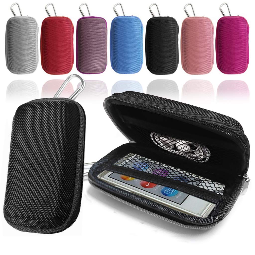 Love My Case Durable Black MP3 Player Case, Clamshell Case, Cover, Earphone Case, Holder with Metal Carabiner Clip for Apple iPod Nano 7th Generation 16GB Cleaning Cloth