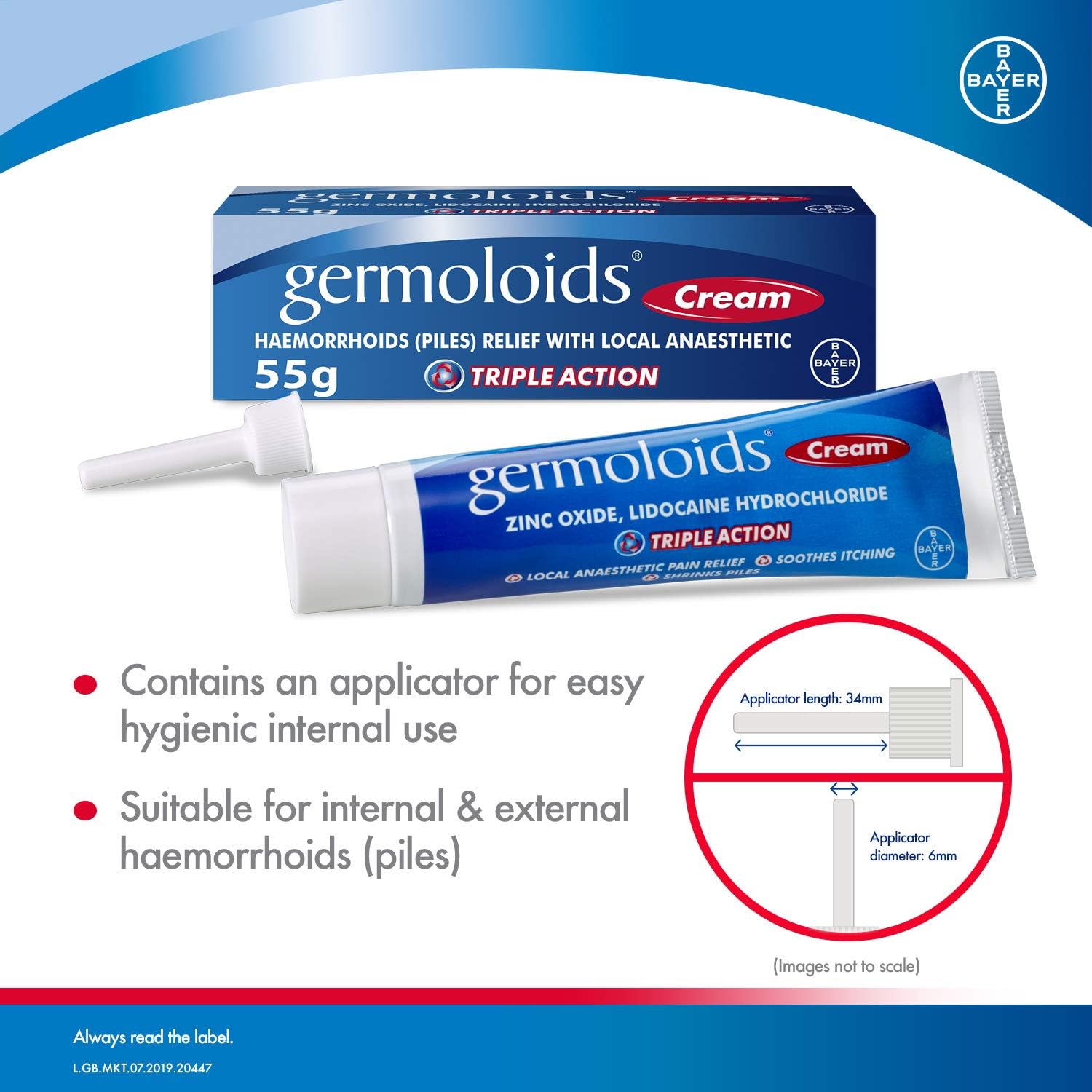 Germoloids Haemorrhoid Cream, Piles Treatment with Anaesthetic to Numb the Pain & Itch, 55 g, Pack of 1, (Packing may vary) - Image 3