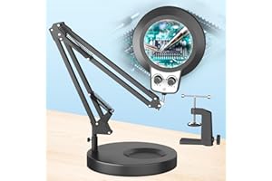 HITTI 12X Magnifying Glass with Light Hands Free, 2025 New Upgrade Infinite Color and Brightness Magnifying Desk Lamp & Clamp, 2-in-1 LED Lighted Magnifier Stand for Craft Reading Hobby Close Work