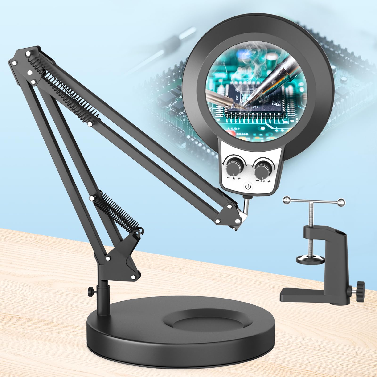 Photo 1 of 12X Magnifying Glass with Light Hands Free, 2025 New Upgrade Infinite Color and Brightness Magnifying Desk Lamp & Clamp, 2-in-1 LED Lighted Magnifier Stand for Craft Reading Hobby Close Work