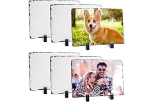 ORJ 6 Pack Sublimation Slate Blanks Custom Stone Slate Picture Frame Heat Transfer Rock Photo Plaque 5.7x7.7 Inch with Display Stand Decoration for Desktop Souvenir DIY Personalized Gift
