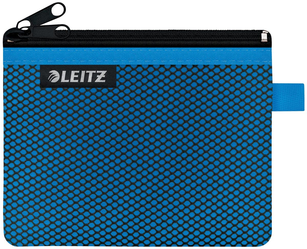 Leitz Wow 2-Pocket Pencil Case, Nylon Zip, Washable, Ideal Plastic Wallet, Small (14 x 10.5cm) - Blue, 40110036